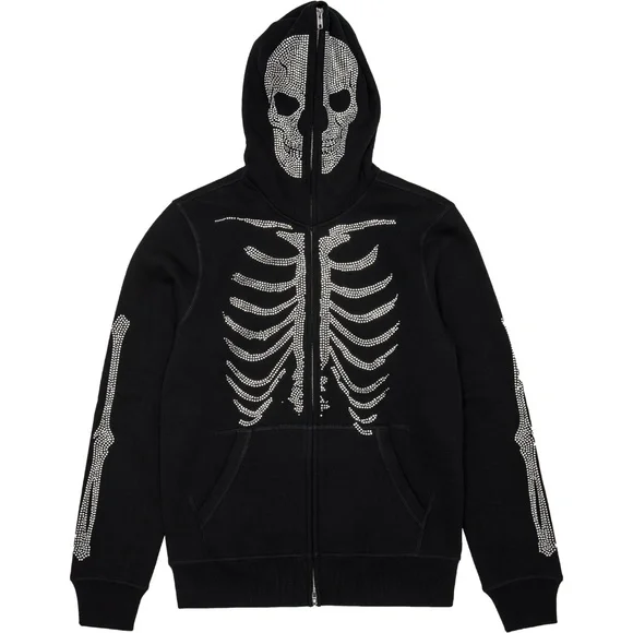 Skeleton Rhinestone FULL ZIP hoodie